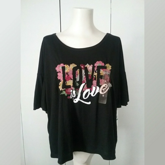 Jessica Simpson Black Floral Embroidered T Shirt - Picture 1 of 6
